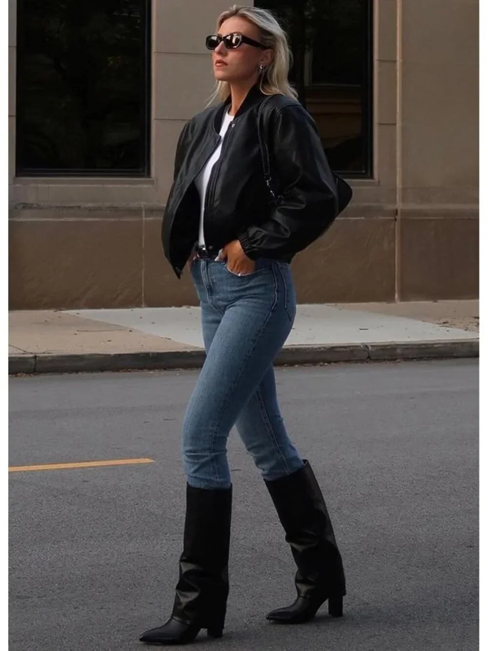 Women's Black Pu Pointed Toe Chunky Heel Faux Leather Over The Knee High Boots